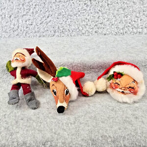 Vintage Christmas Annalee Mobilitee Ornament Santa Reindeer Lot 3 USA Made 1980s